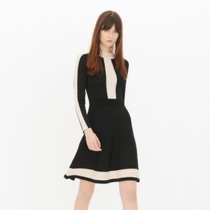 Sandro DAISY Contrast Trim Knit Long Sleeve Fit and Flare Dress in black